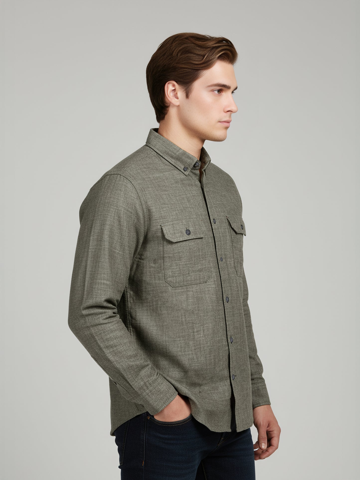 Celio* Men Olive Solid Regular Fit Cotton Shirts