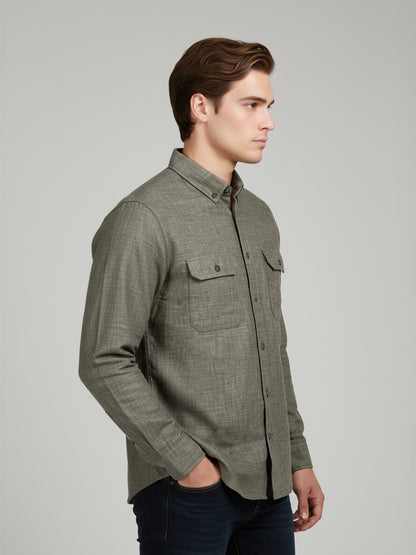 Celio* Men Olive Solid Regular Fit Cotton Shirts