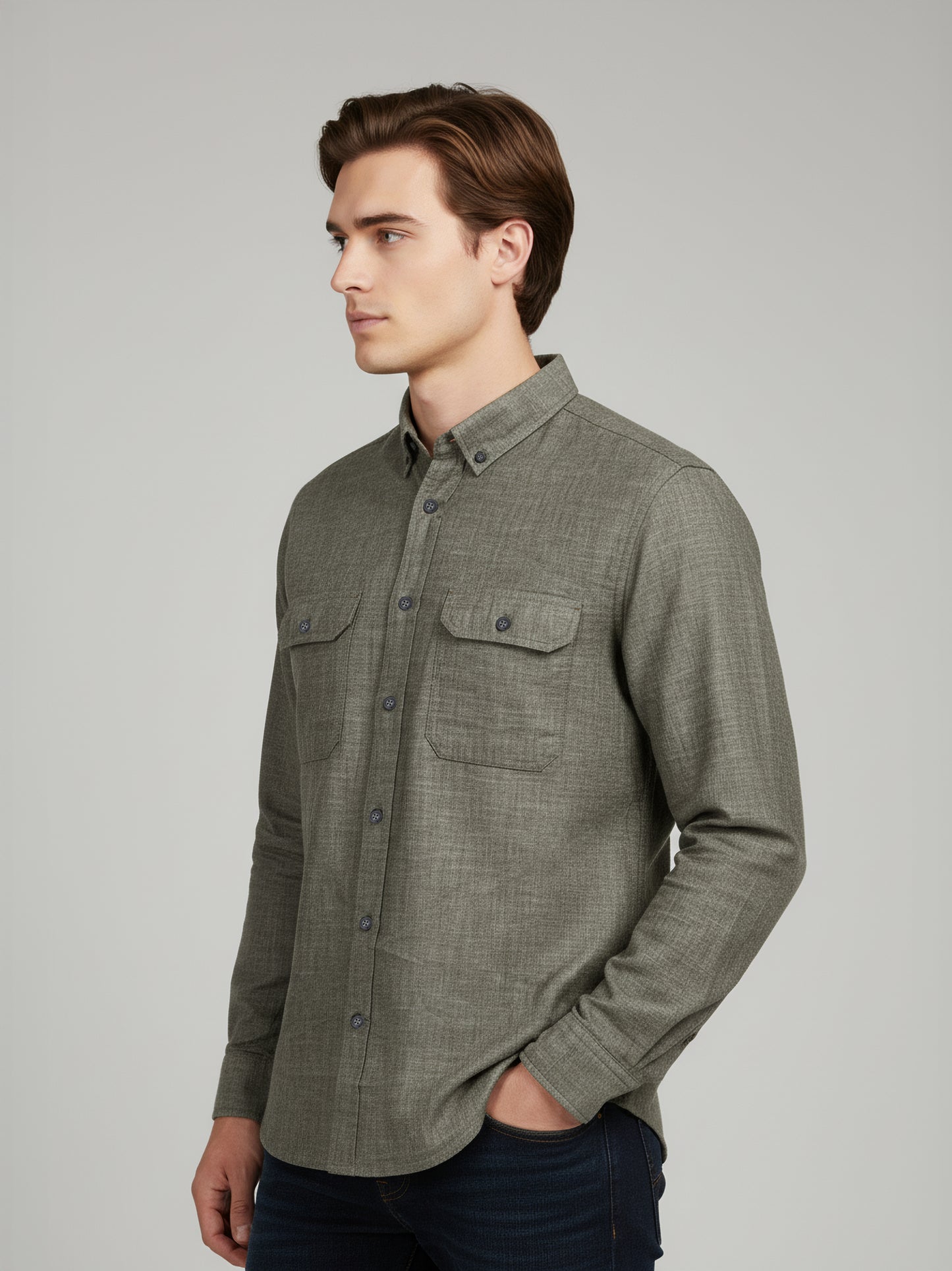 Celio* Men Olive Solid Regular Fit Cotton Shirts