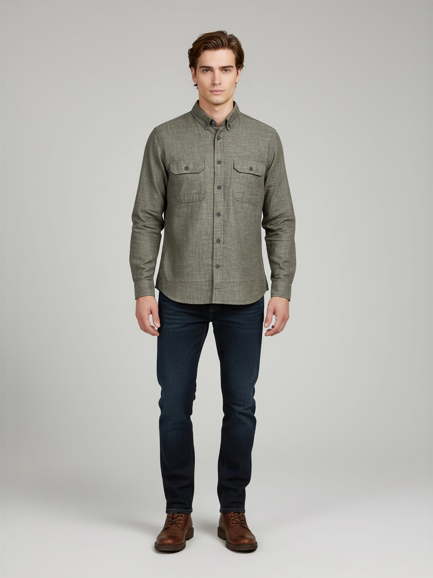 Celio* Men Olive Solid Regular Fit Cotton Shirts