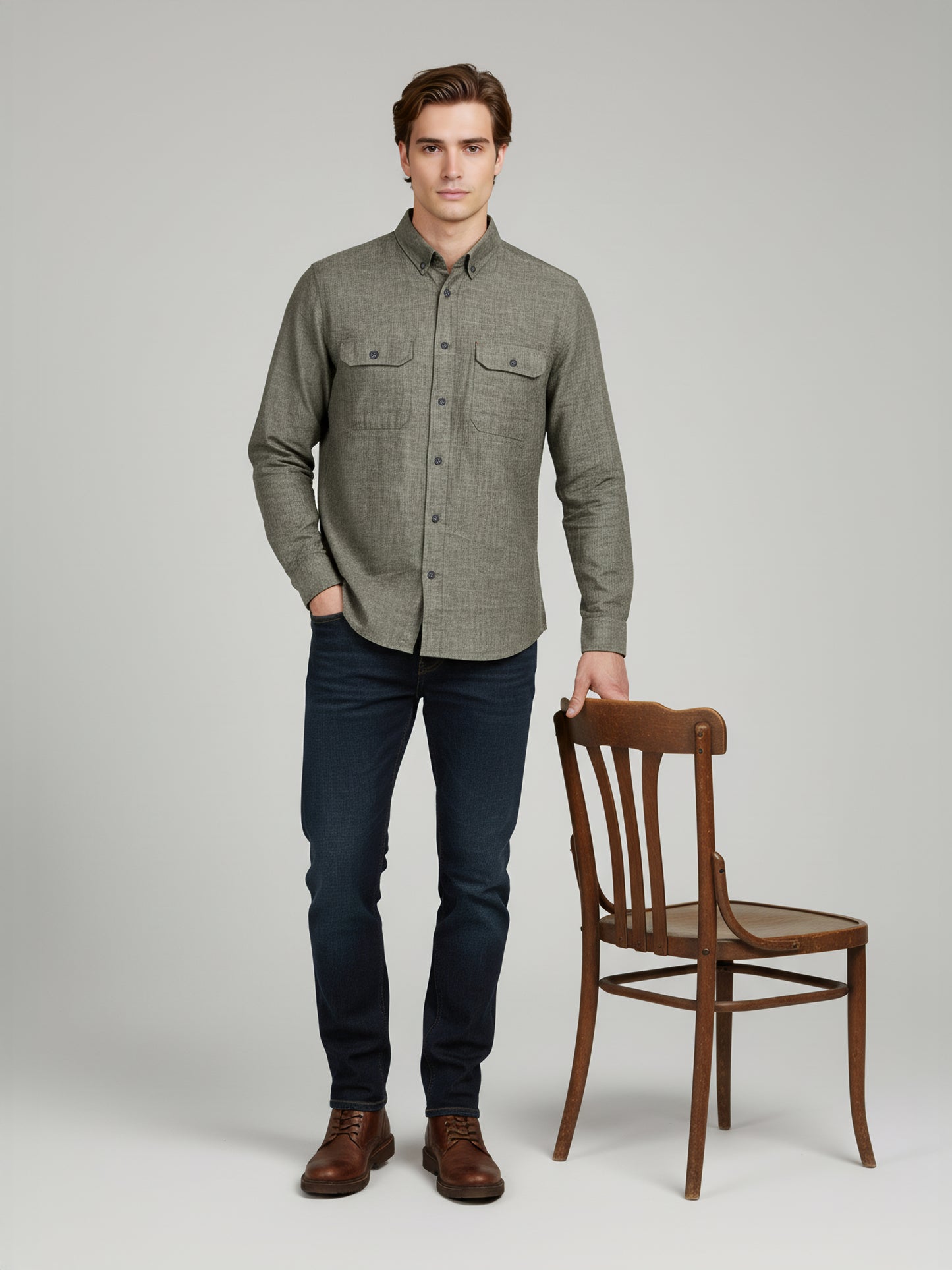 Celio* Men Olive Solid Regular Fit Cotton Shirts