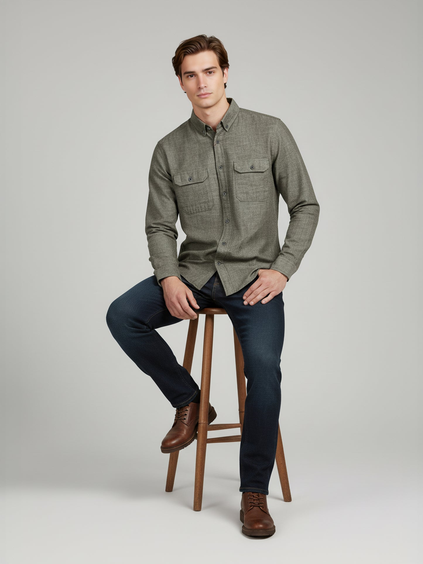 Celio* Men Olive Solid Regular Fit Cotton Shirts