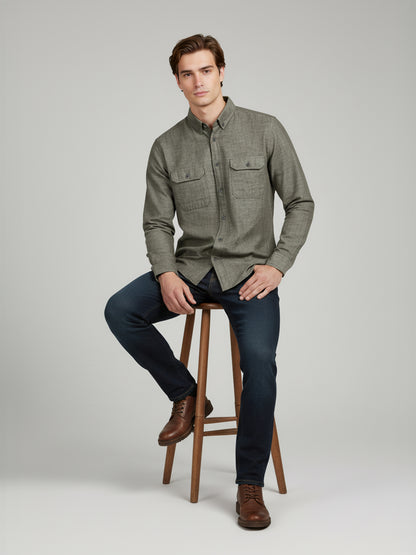 Celio* Men Olive Solid Regular Fit Cotton Shirts
