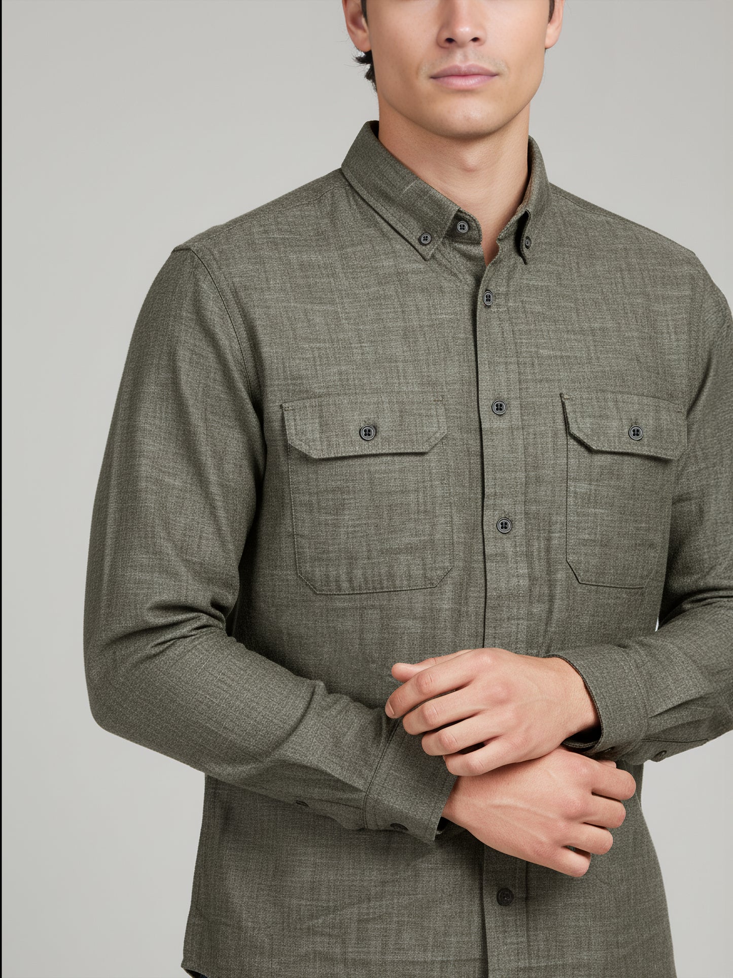 Celio* Men Olive Solid Regular Fit Cotton Shirts