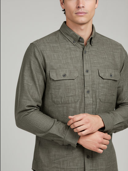 Celio* Men Olive Solid Regular Fit Cotton Shirts