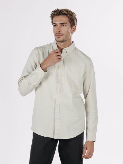 Celio* Men Beige Solid Regular Fit Cotton Shirts