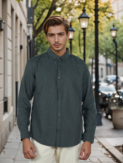 Celio* Men Olive Solid Regular Fit Cotton Shirts