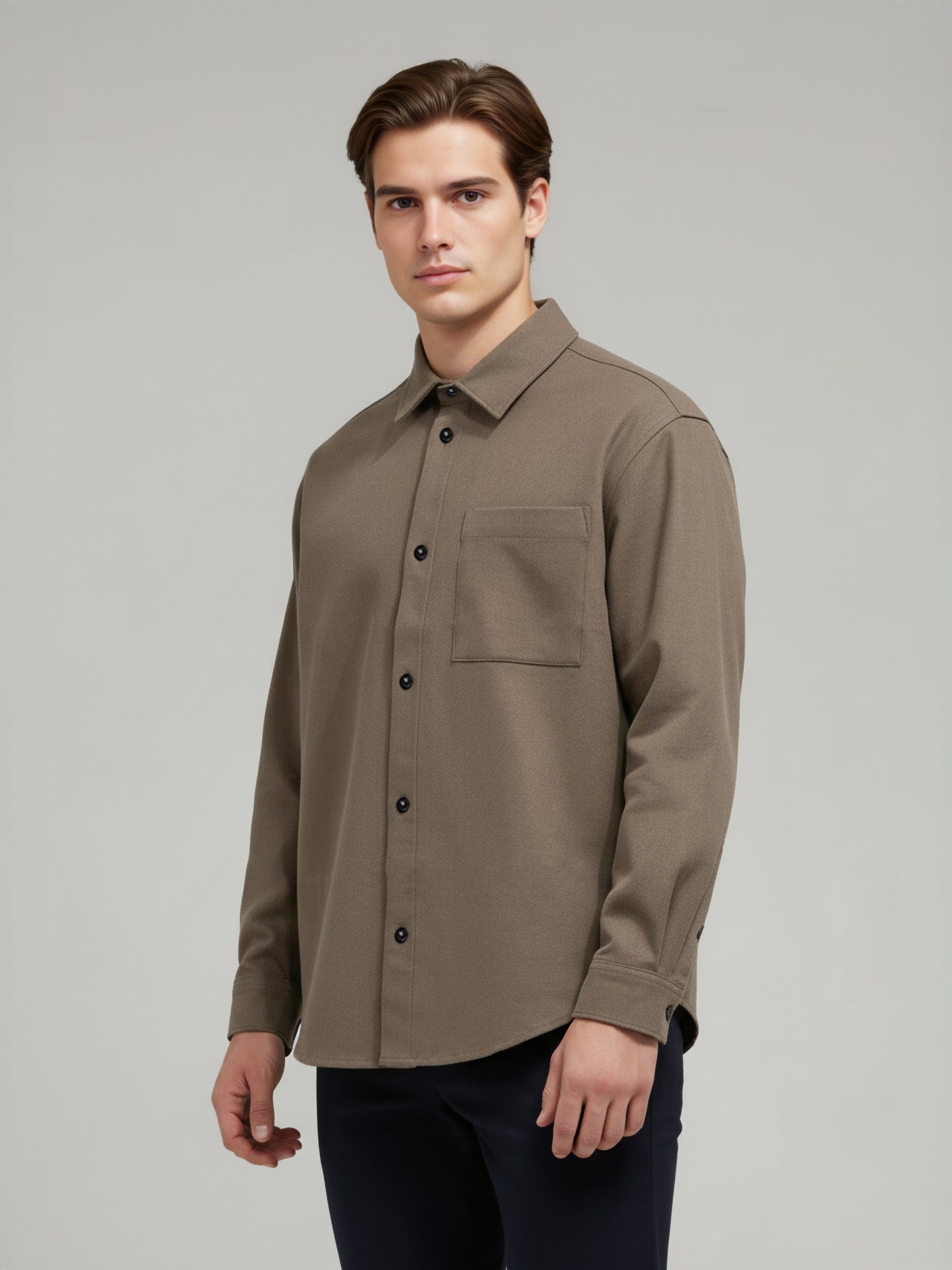Celio* Men Brown Solid Loose Fit Polyester Shirts