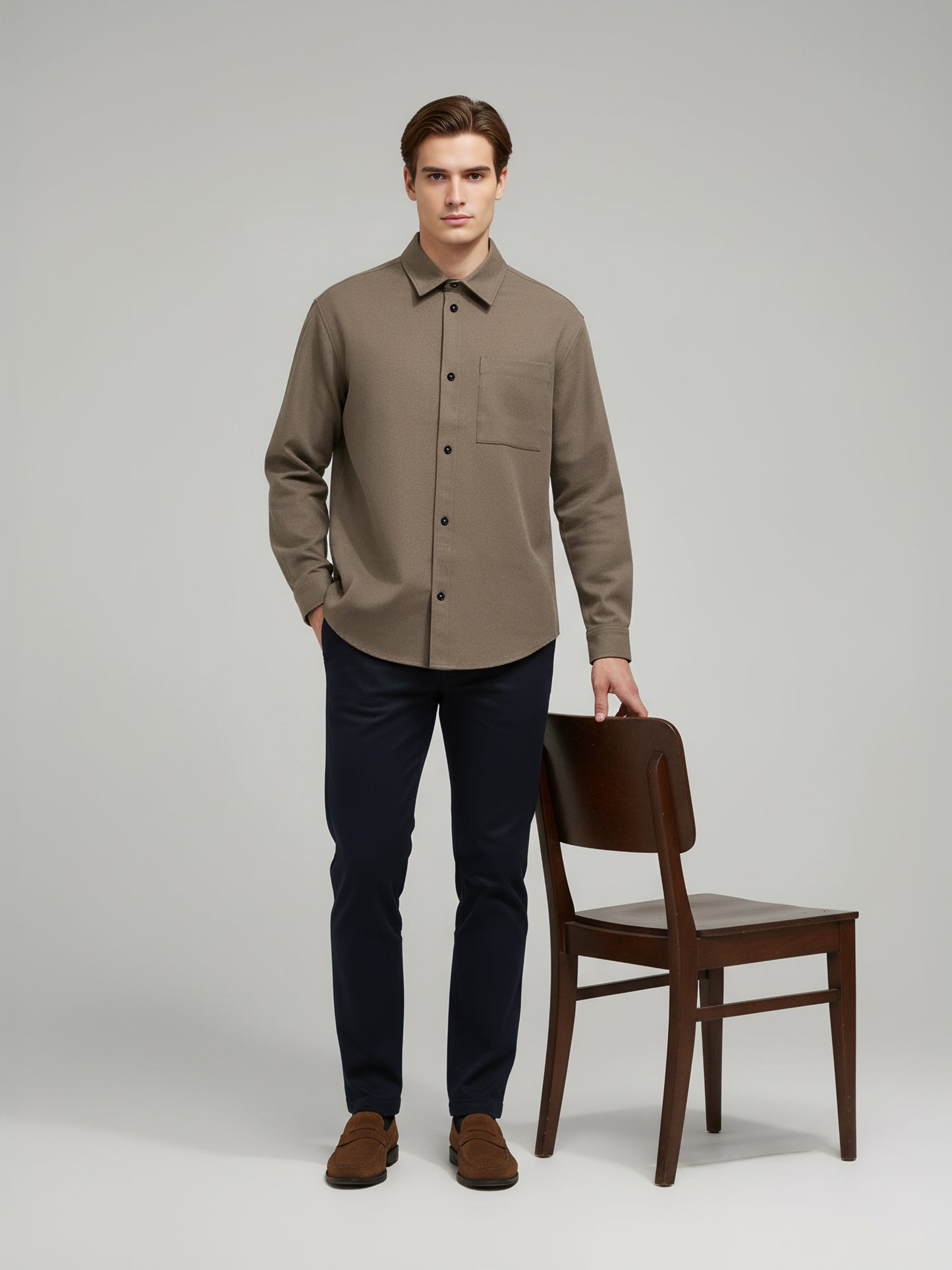 Celio* Men Brown Solid Loose Fit Polyester Shirts