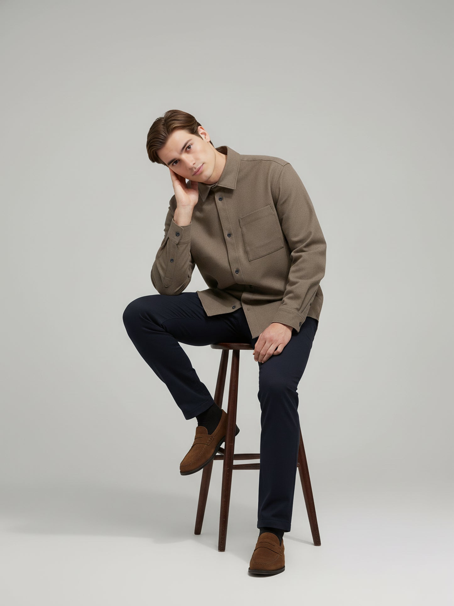 Celio* Men Brown Solid Loose Fit Polyester Shirts