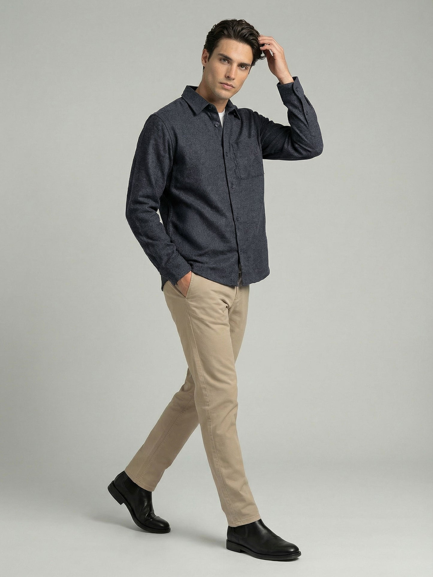 Celio* Men Grey Solid Loose Fit Polyester Shirts