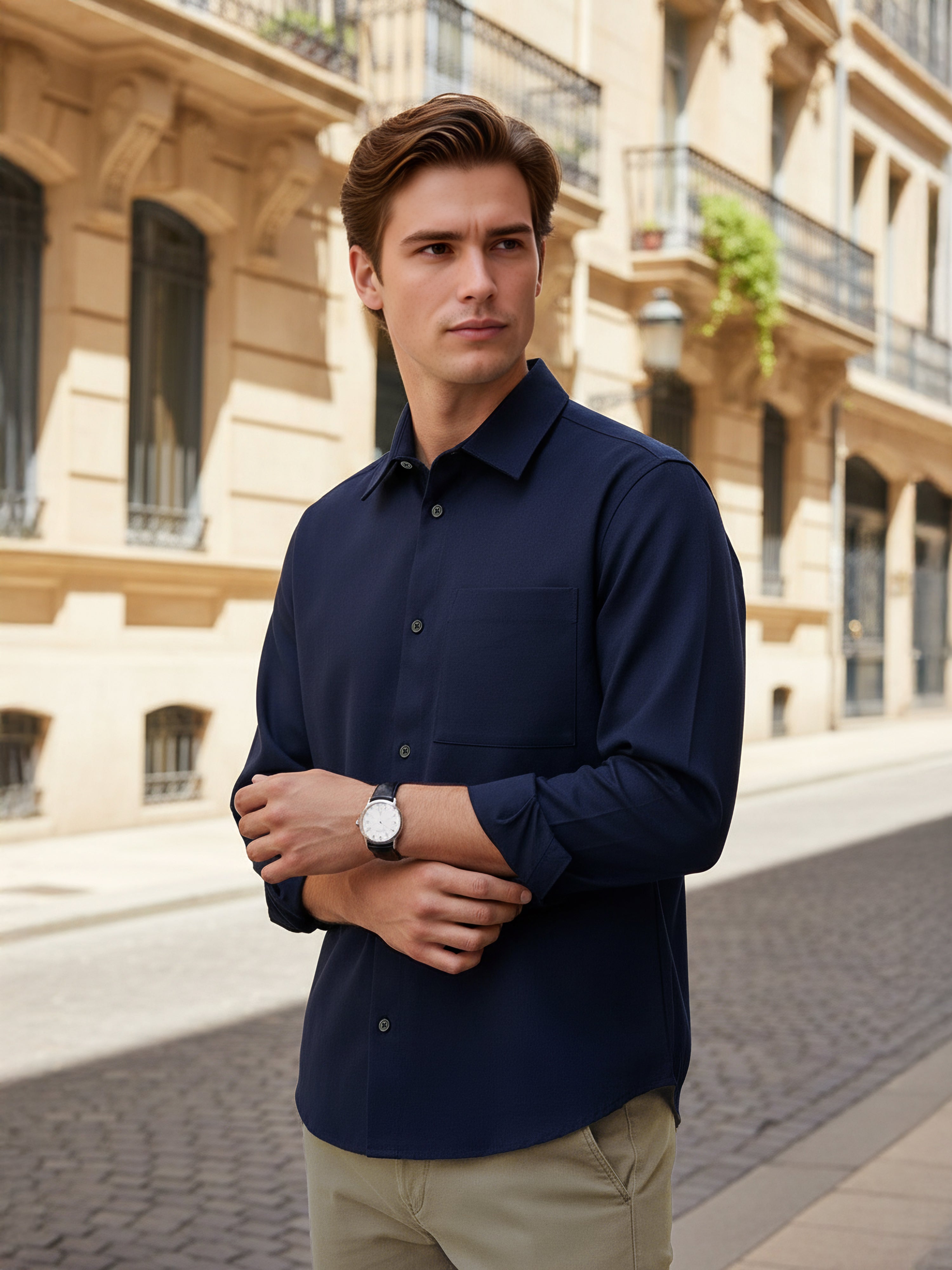 Celio* Men Navy Blue Solid Loose Fit Polyester Shirts