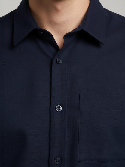 Celio* Men Navy Blue Solid Loose Fit Polyester Shirts