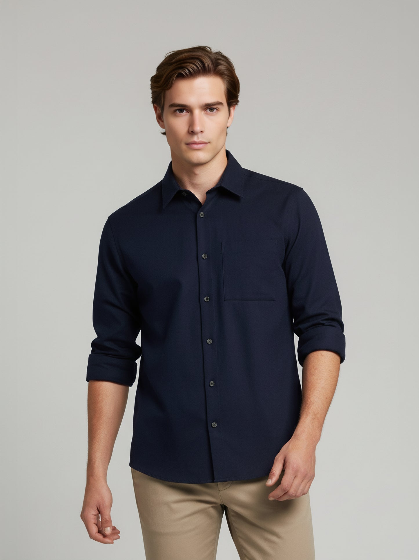 Celio* Men Navy Blue Solid Loose Fit Polyester Shirts