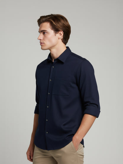 Celio* Men Navy Blue Solid Loose Fit Polyester Shirts