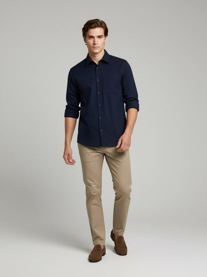 Celio* Men Navy Blue Solid Loose Fit Polyester Shirts