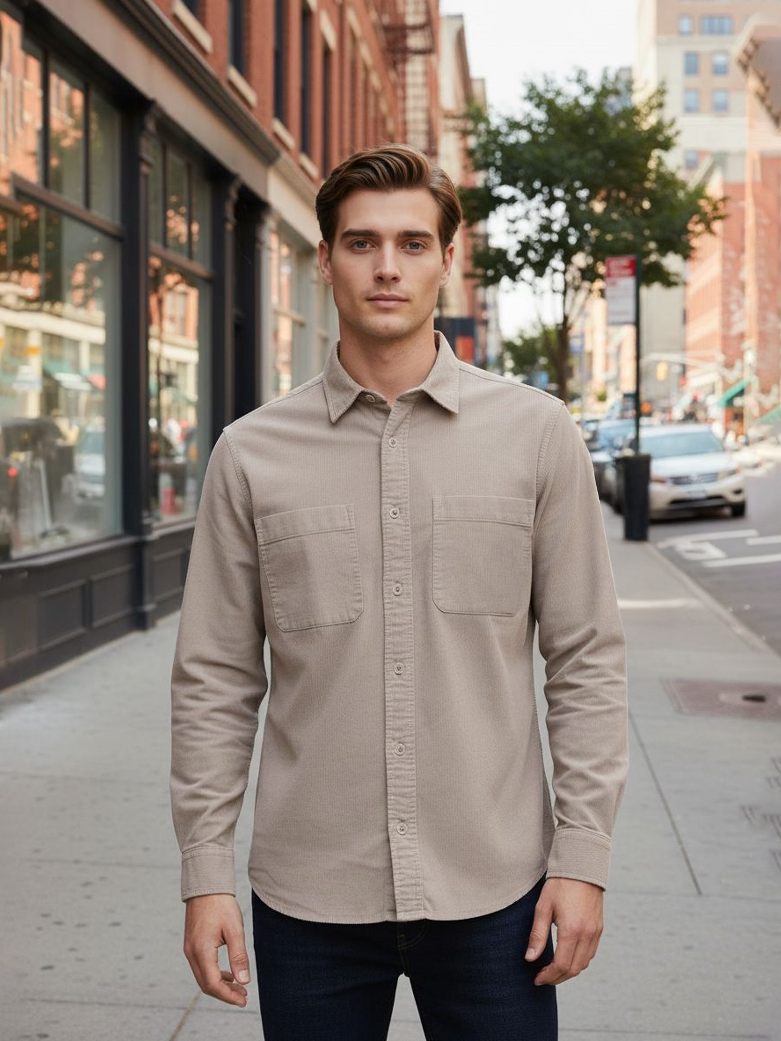 Celio* Men Beige Solid Overshirt Cotton Shirts