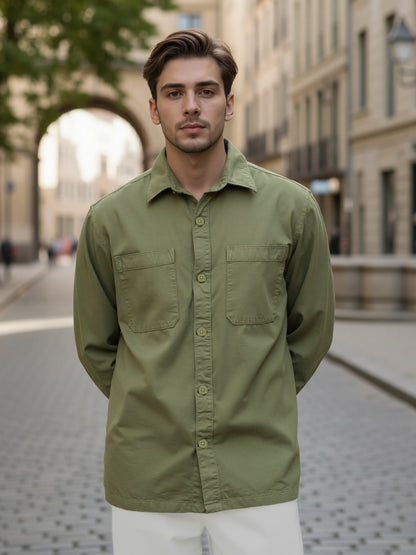 Celio* Men Olive Solid Overshirt Cotton Shirts