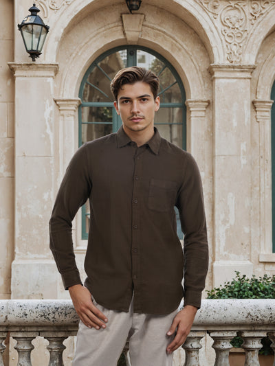 Celio* Men Brown Solid Regular Fit Cotton Shirt
