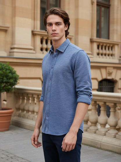 Celio* Men Blue Solid Regular Fit Cotton Shirts