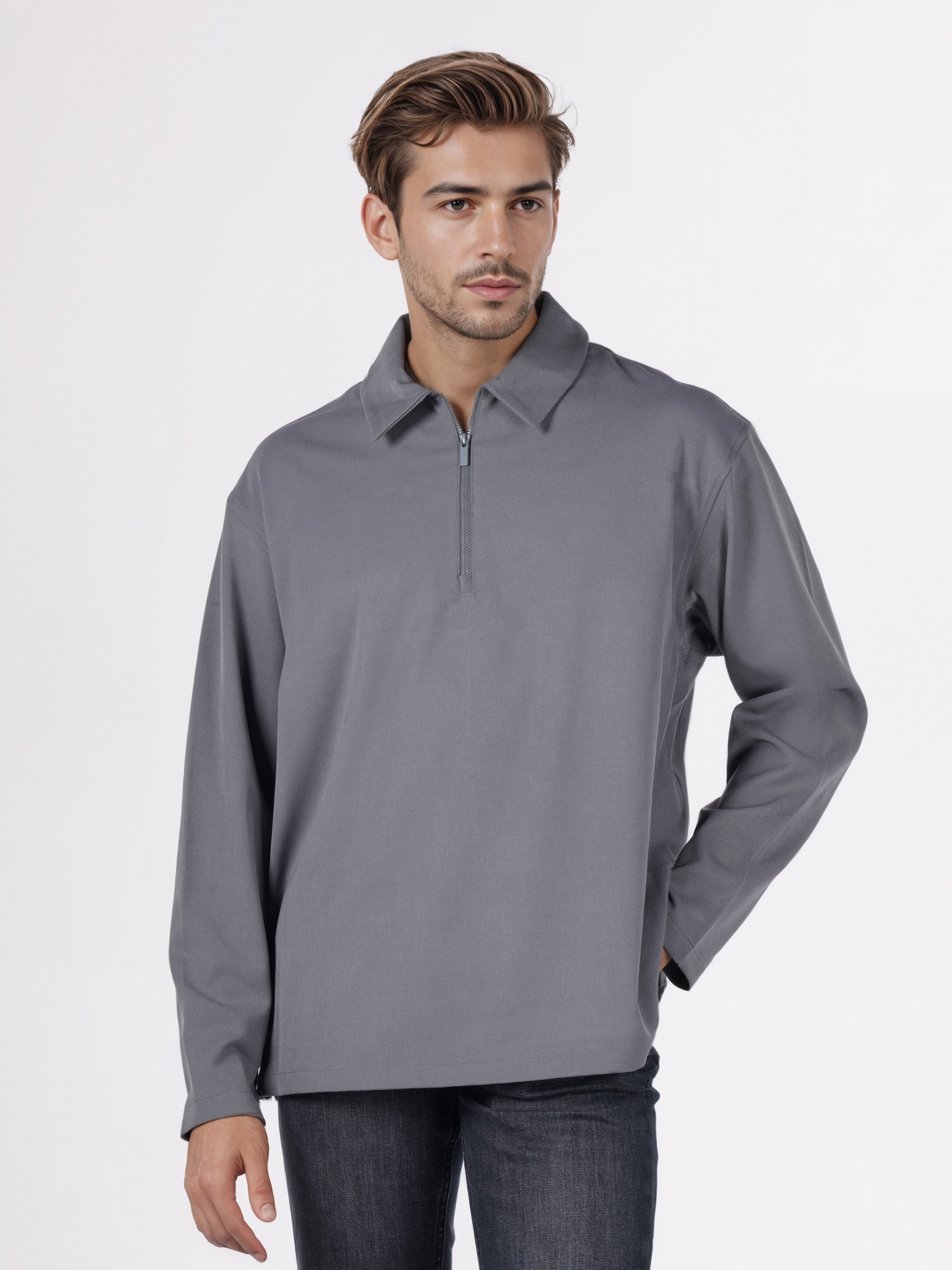 Celio* Men Grey Solid Regular Fit Polyester Shirts