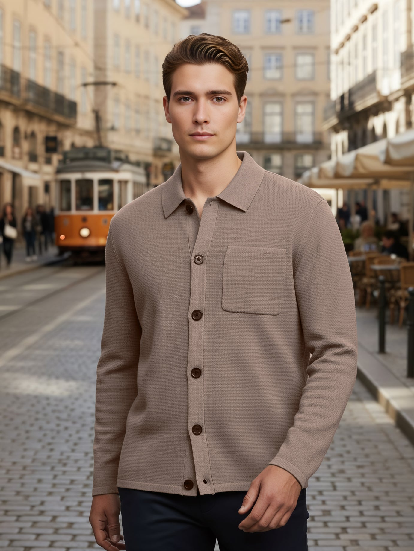 Celio Men Beige Solid Regular Fit Cotton-Blend Jackets