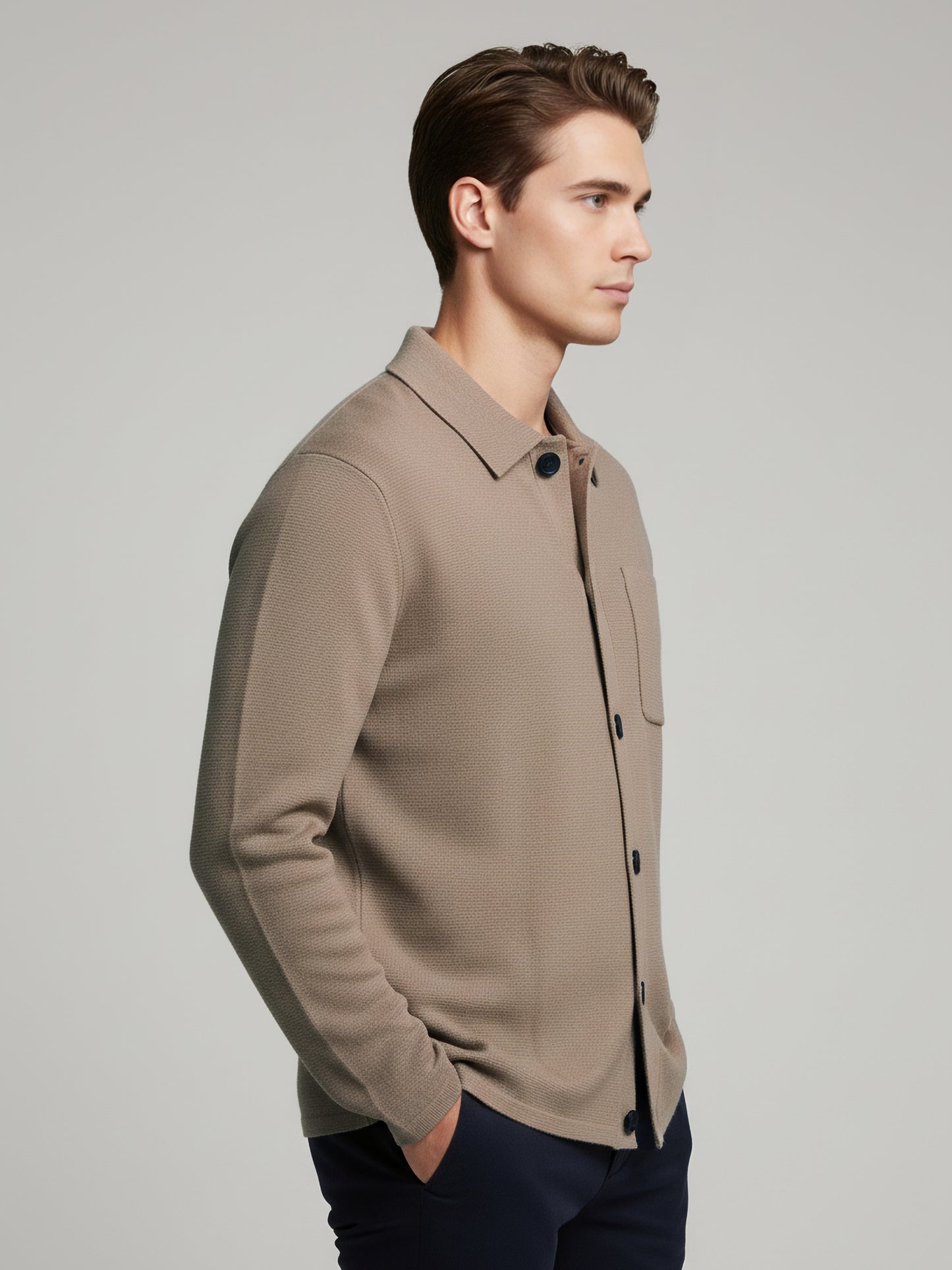 Celio* Men Beige Solid Regular Fit Cotton-Blend Jackets