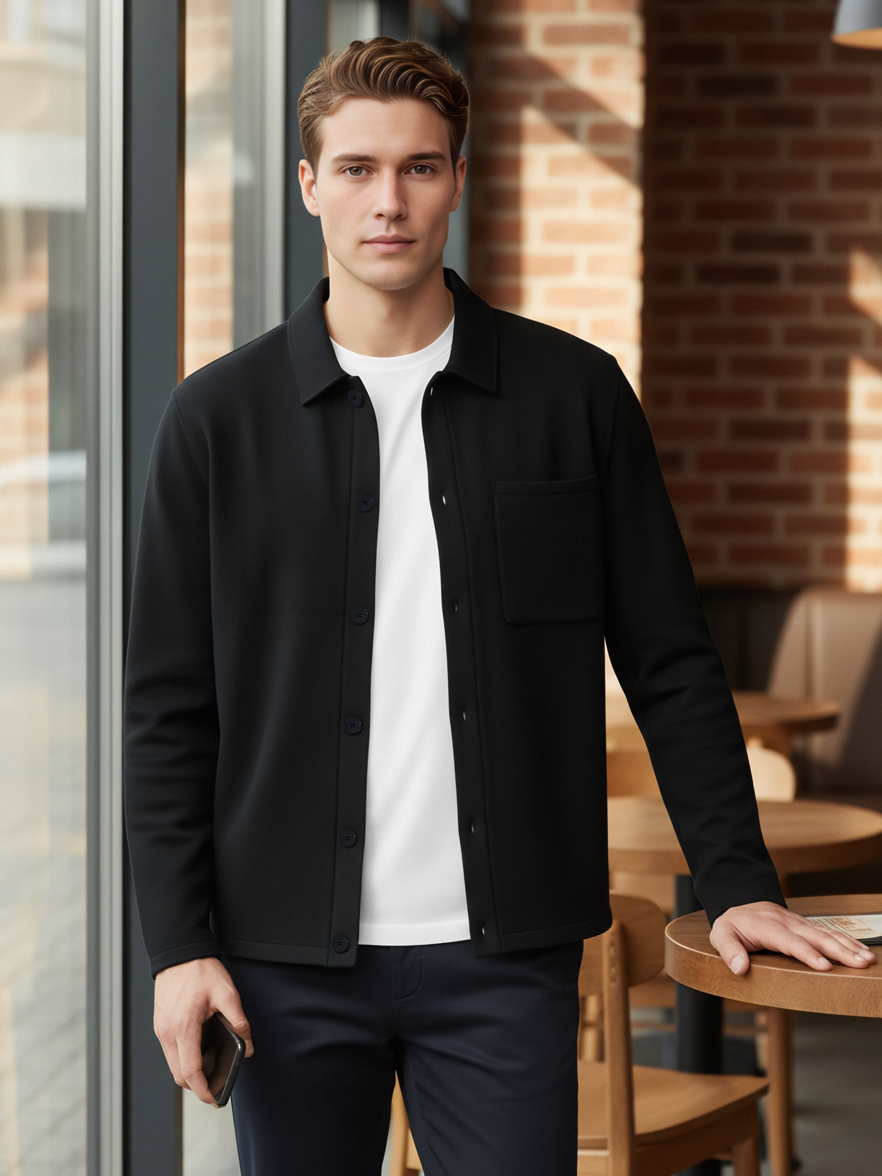 Celio Men Black Solid Regular Fit Cotton-Blend Jackets