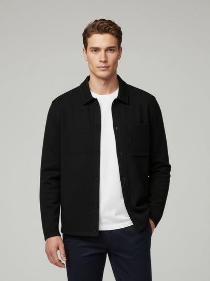 Celio* Men Black Solid Regular Fit Cotton-Blend Jackets