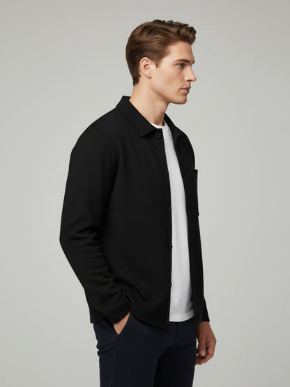 Celio* Men Black Solid Regular Fit Cotton-Blend Jackets
