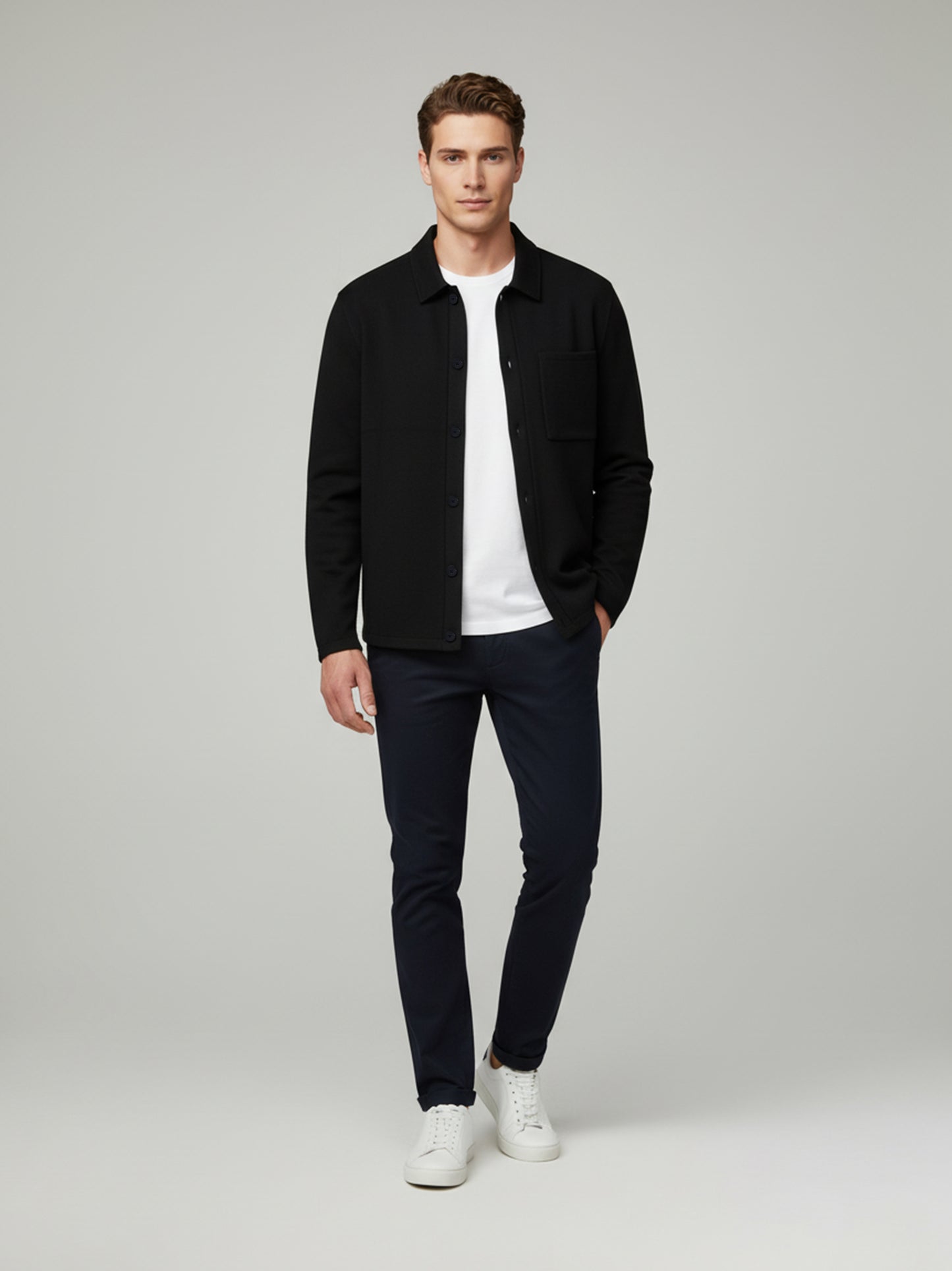 Celio* Men Black Solid Regular Fit Cotton-Blend Jackets