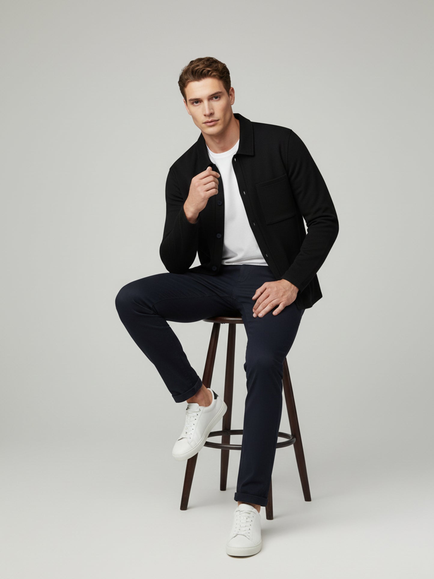 Celio* Men Black Solid Regular Fit Cotton-Blend Jackets