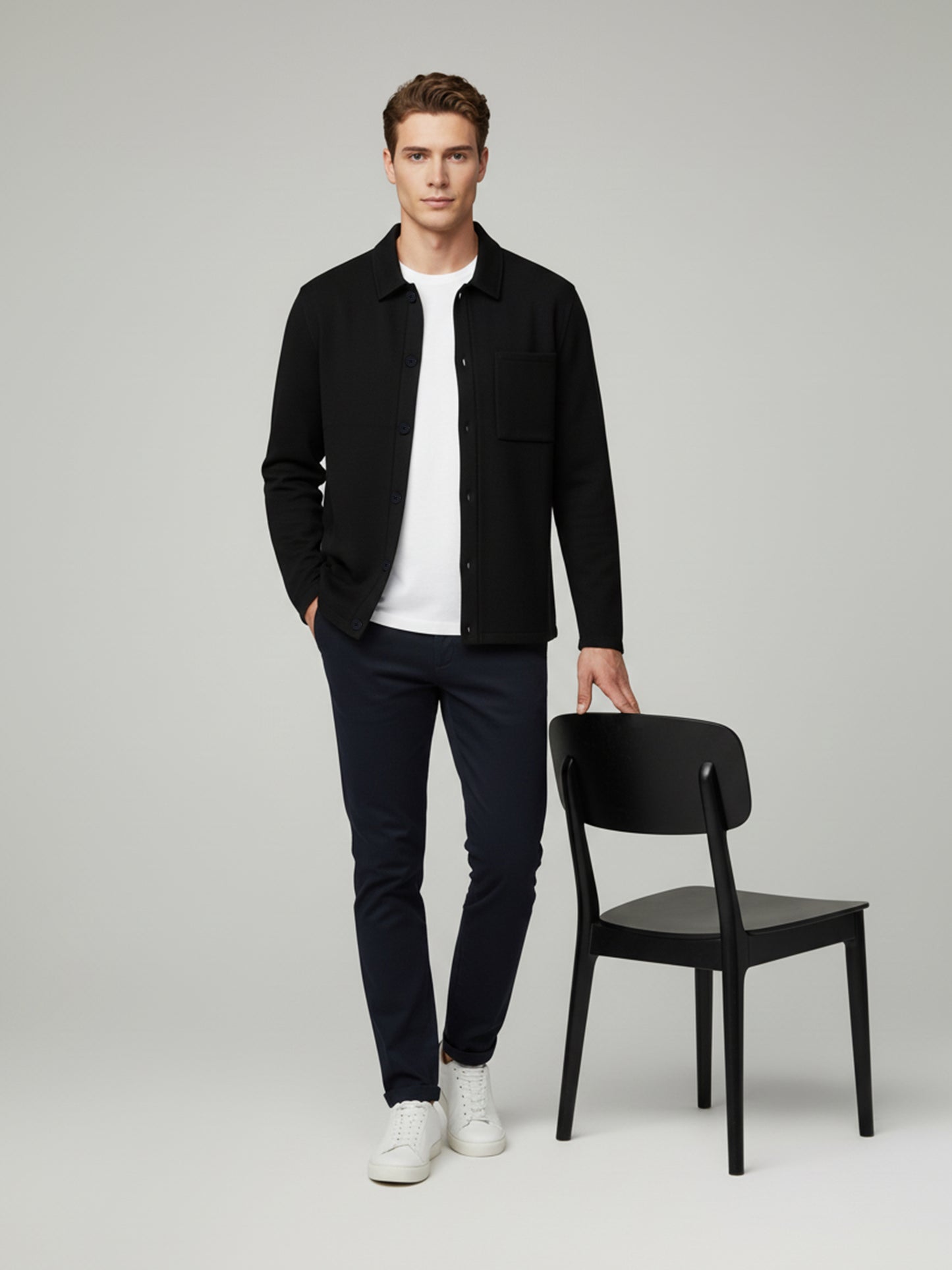 Celio* Men Black Solid Regular Fit Cotton-Blend Jackets