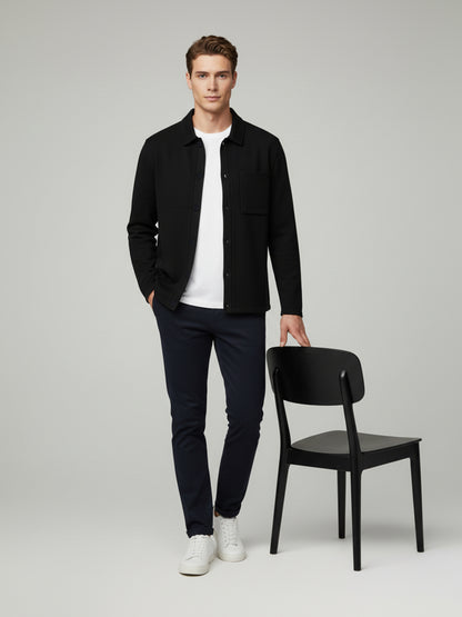 Celio* Men Black Solid Regular Fit Cotton-Blend Jackets
