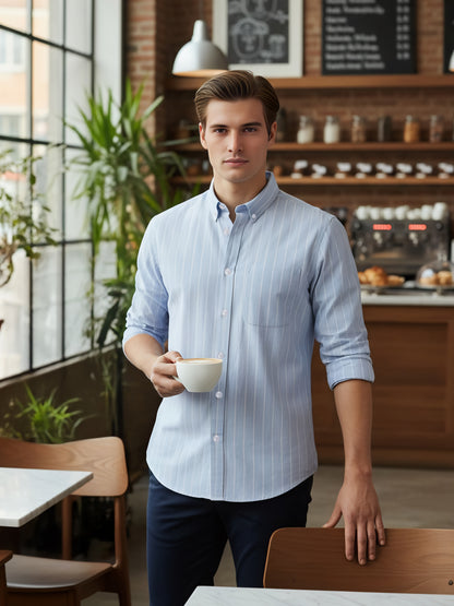 Celio* Men Blue Striped Oversize Cotton Shirts