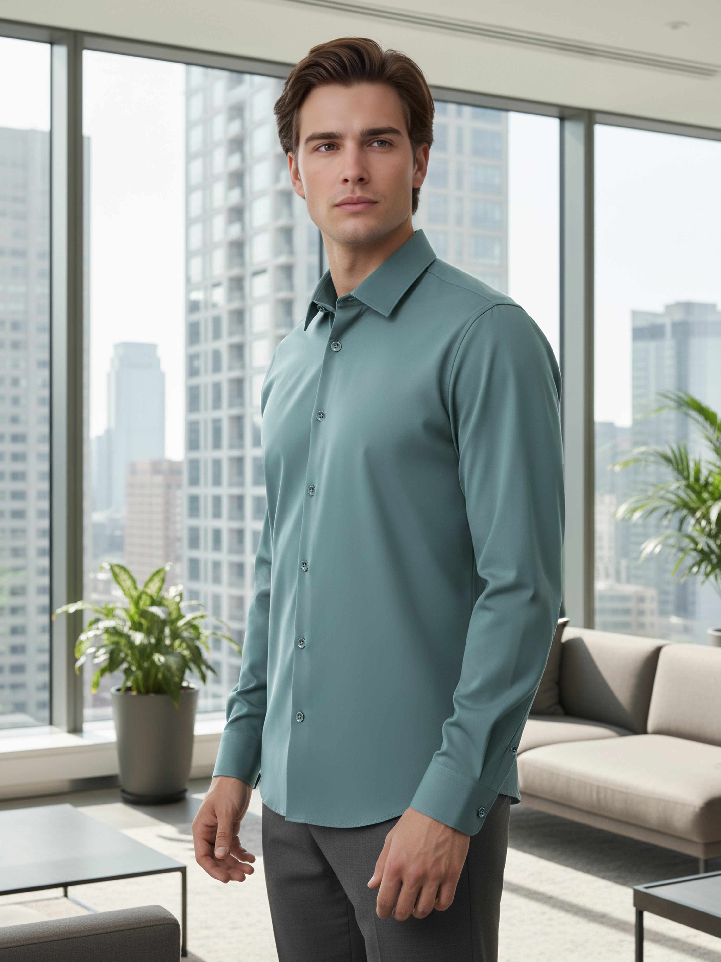 Celio* Men Green Solid Regular Fit Nylon Shirts