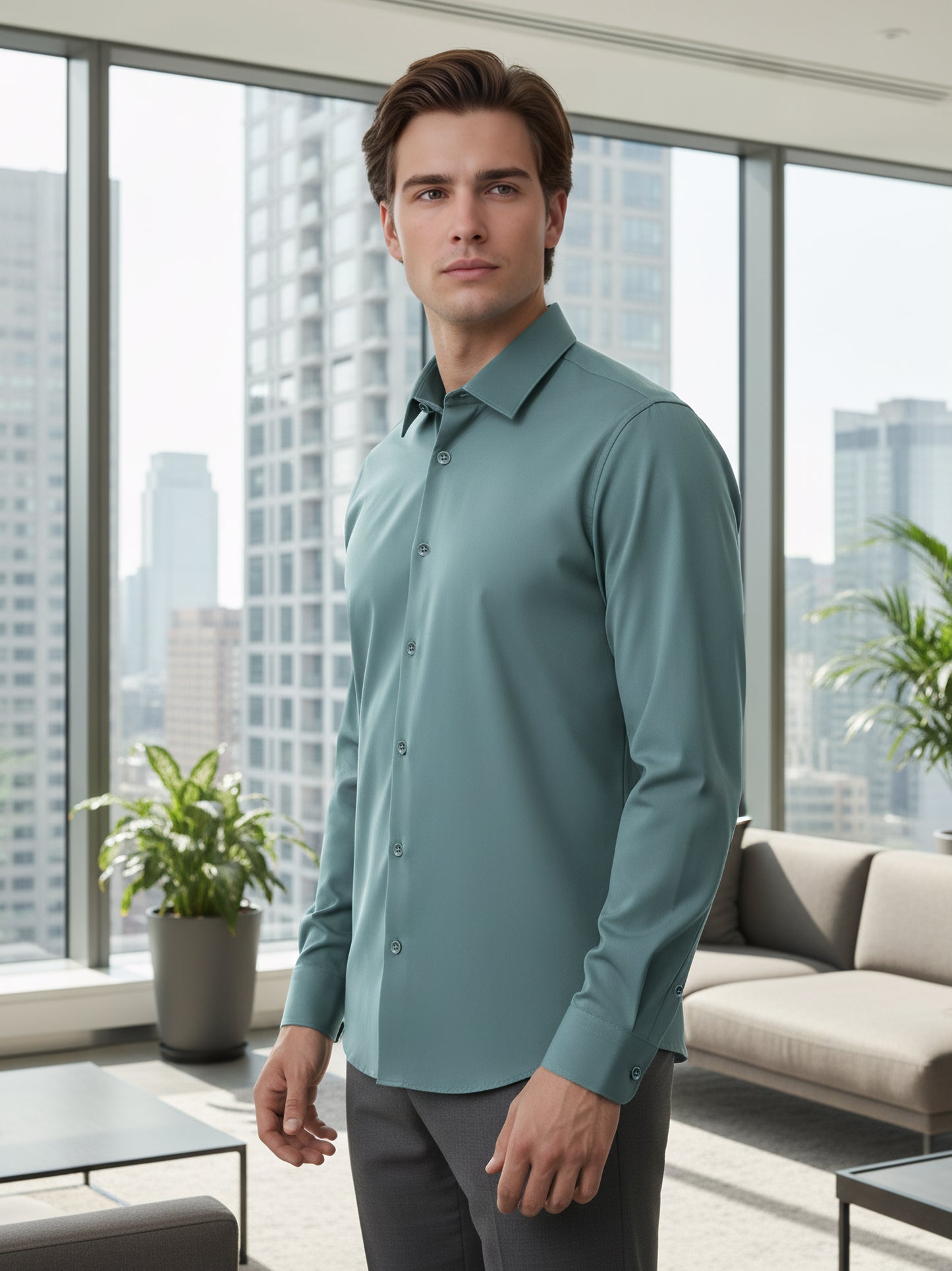 Celio* Men Green Solid Regular Fit Nylon Shirts