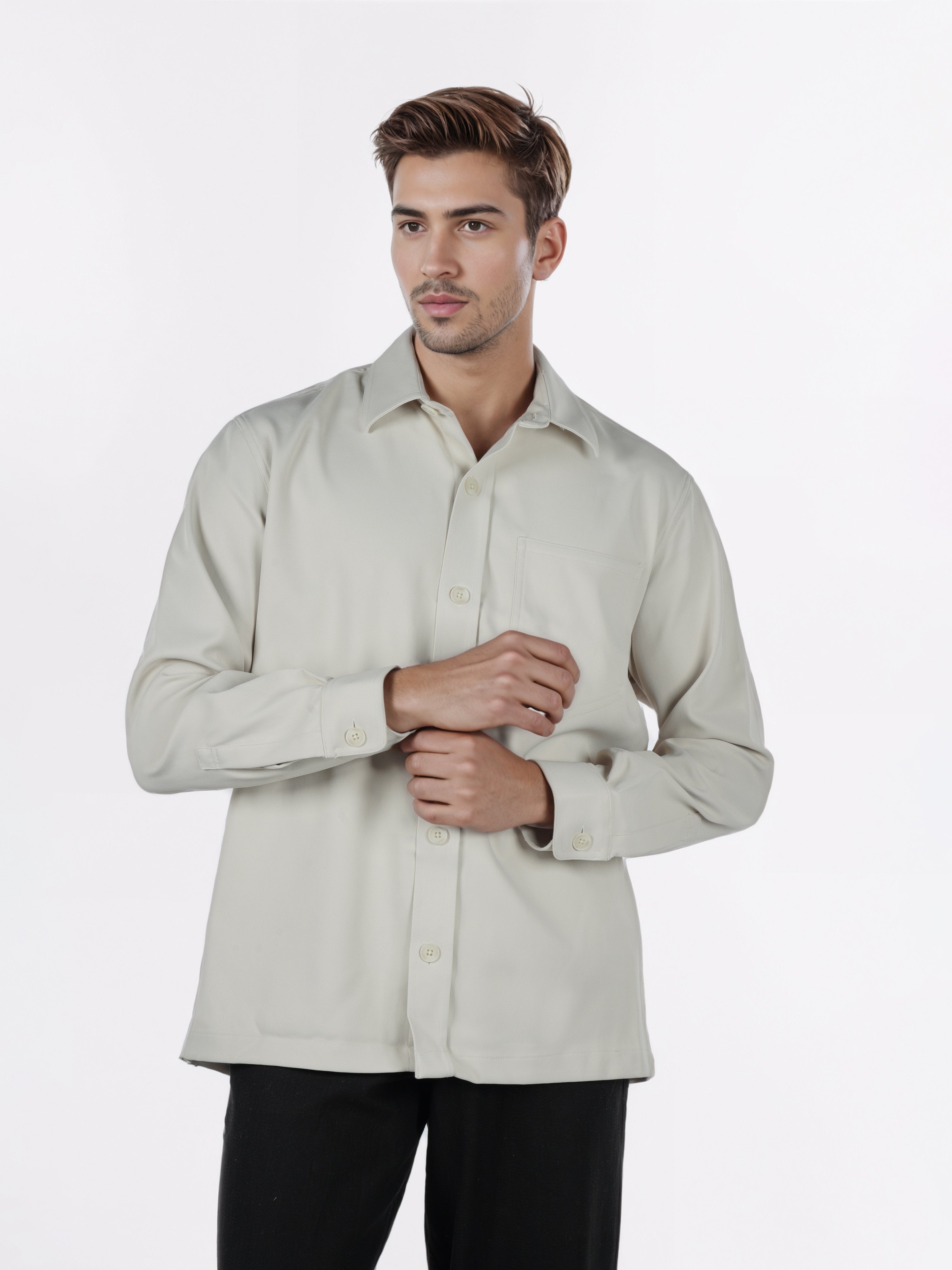Celio* Men Beige Solid Overshirt Polyester Shirts