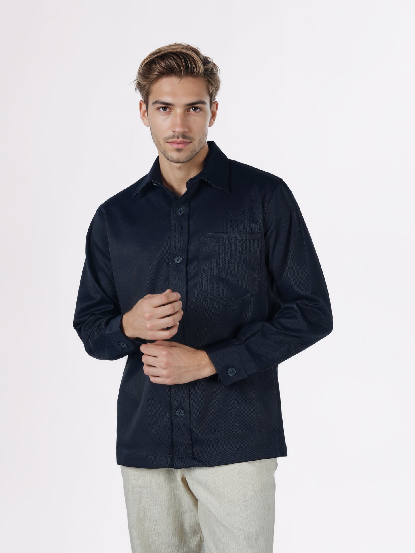 Celio* Men Navy Blue Solid Overshirt Polyester Shirts