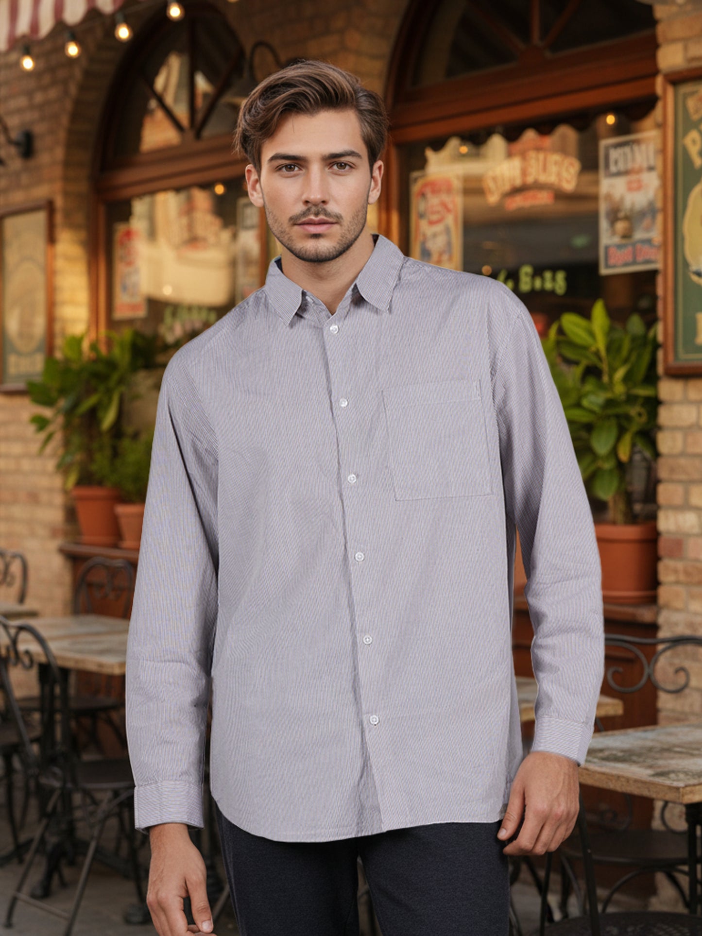 Celio* Men Beige Striped Overshirt Cotton Shirts