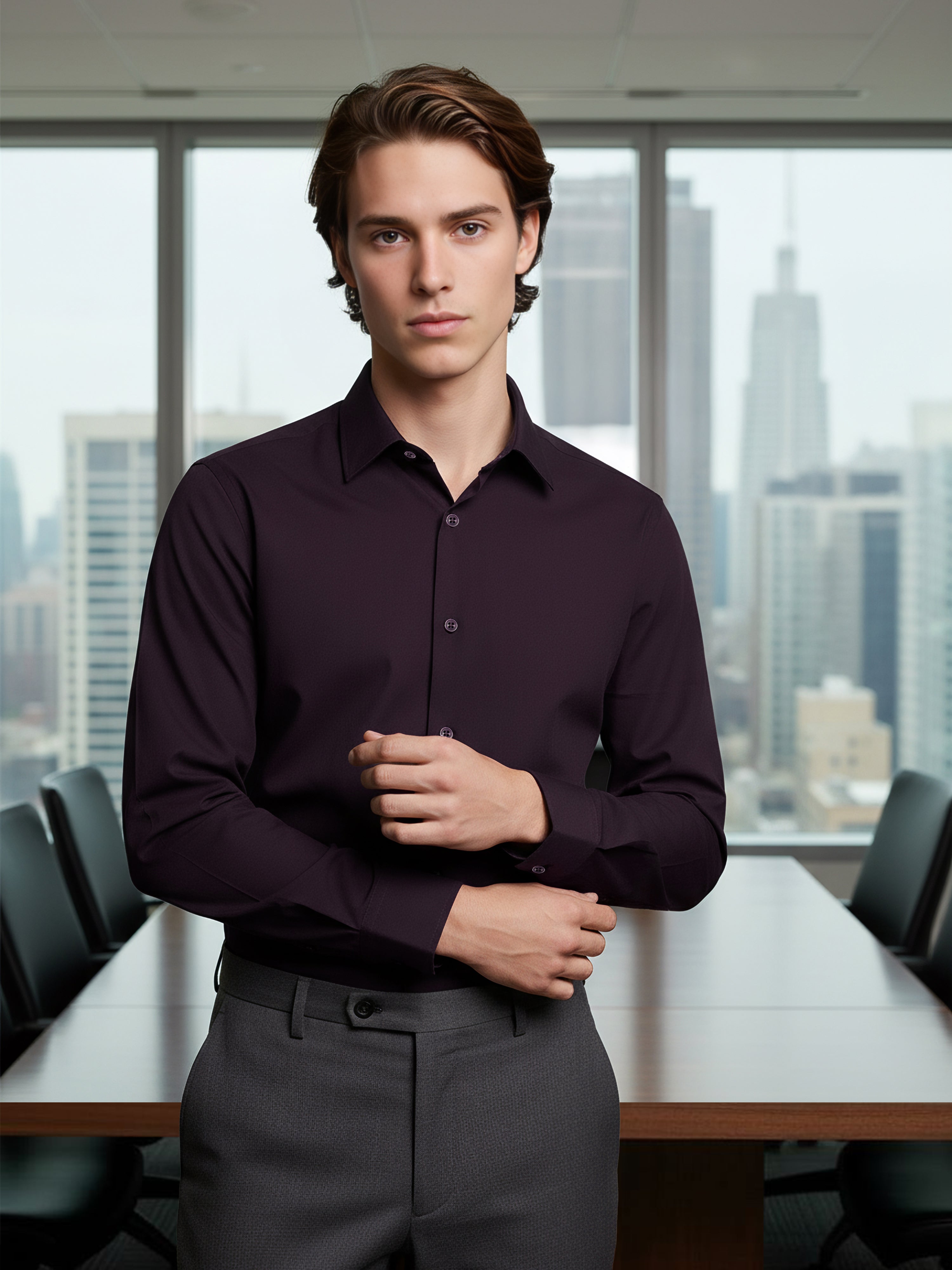 Celio Men Purple Solid Regular Fit Polyester Shirts