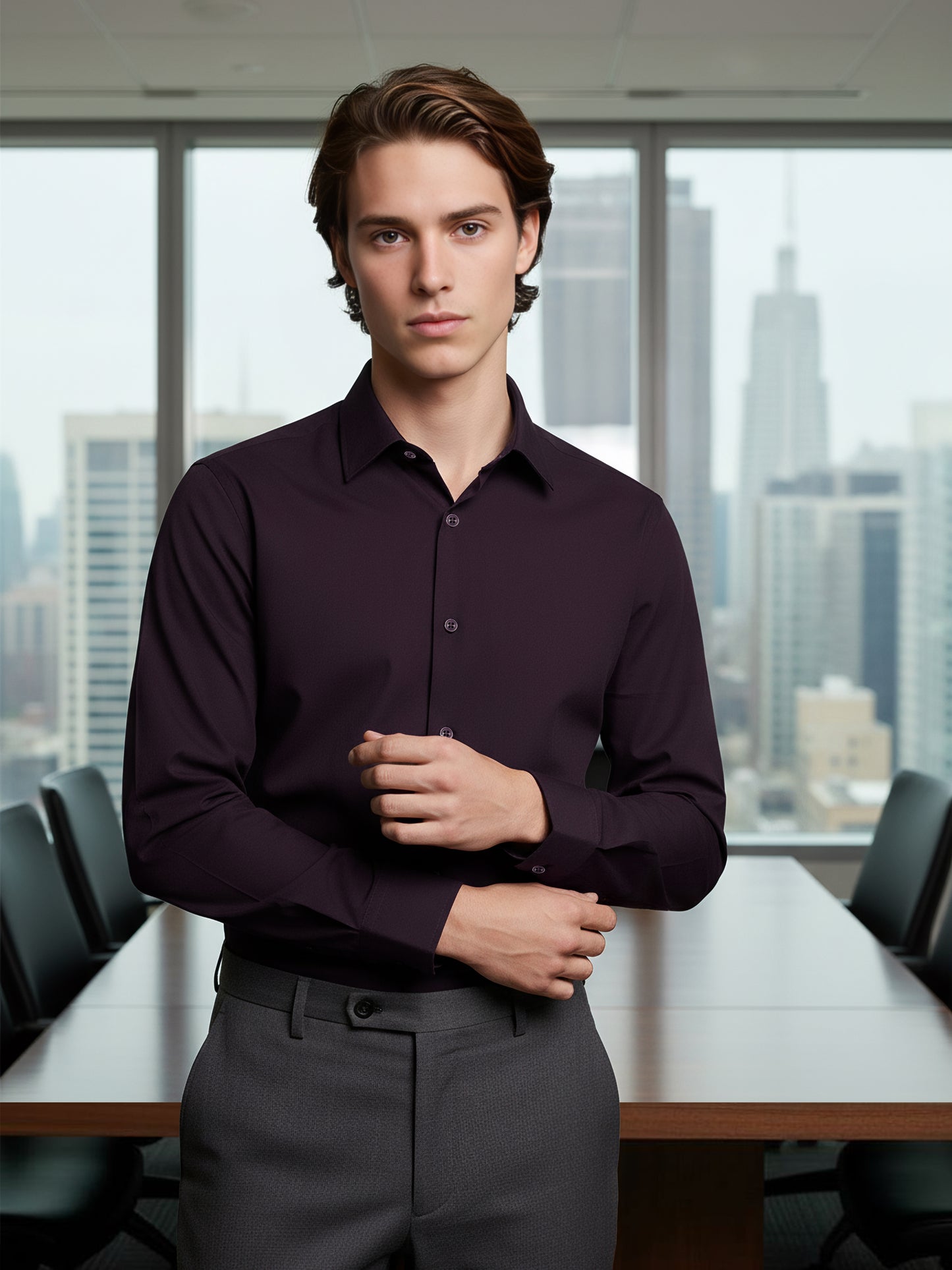 Celio* Men Purple Solid Regular Fit Polyester Shirts