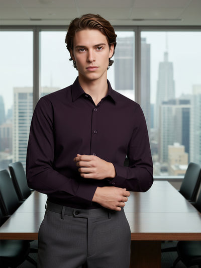 Celio* Men Purple Solid Regular Fit Polyester Shirts