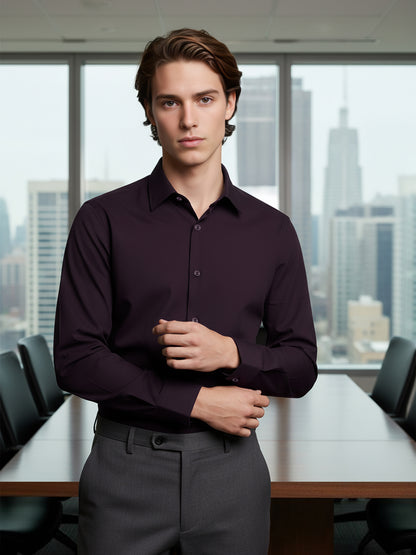 Celio* Men Purple Solid Regular Fit Polyester Shirts