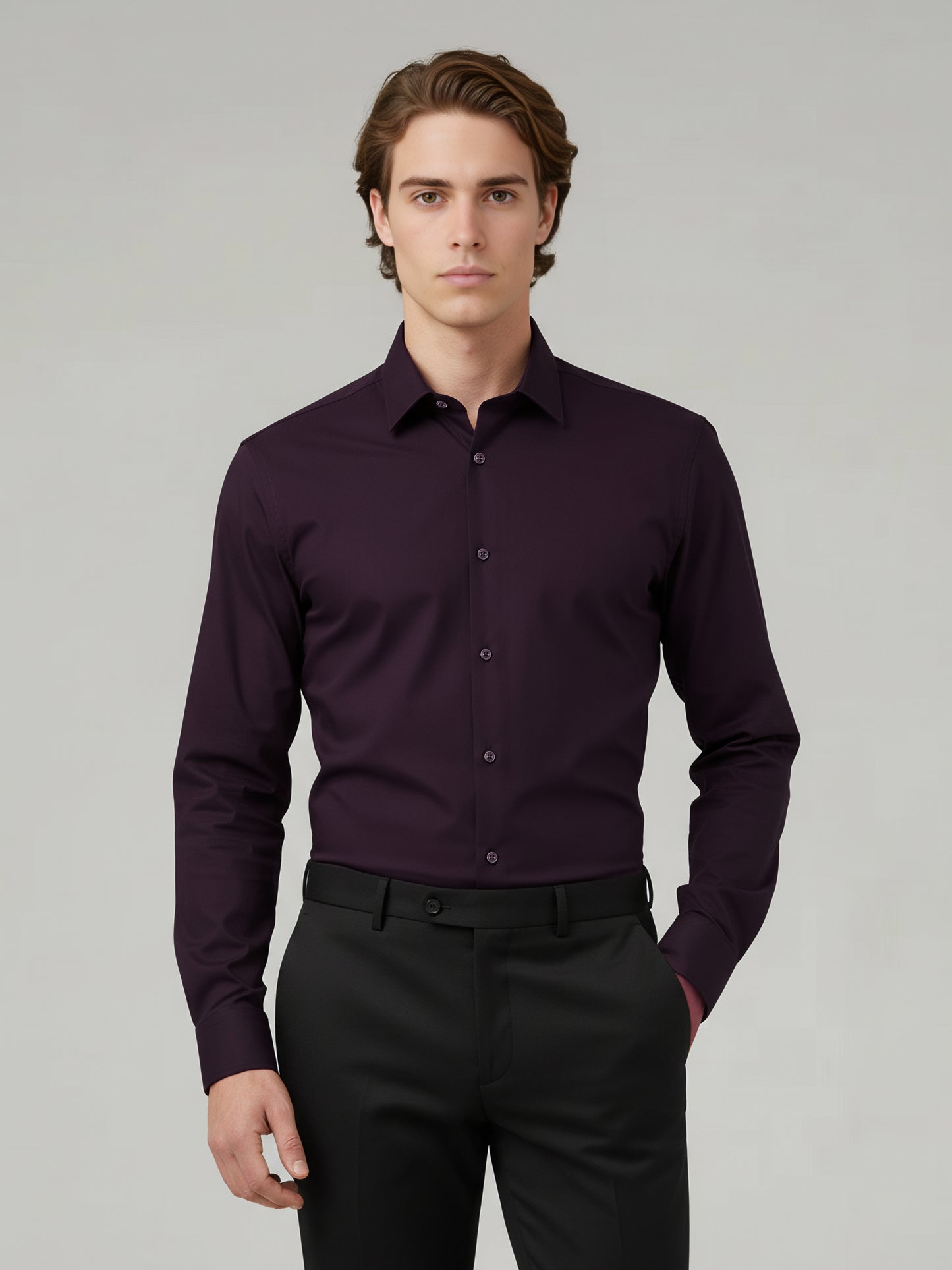Celio* Men Purple Solid Regular Fit Polyester Shirts