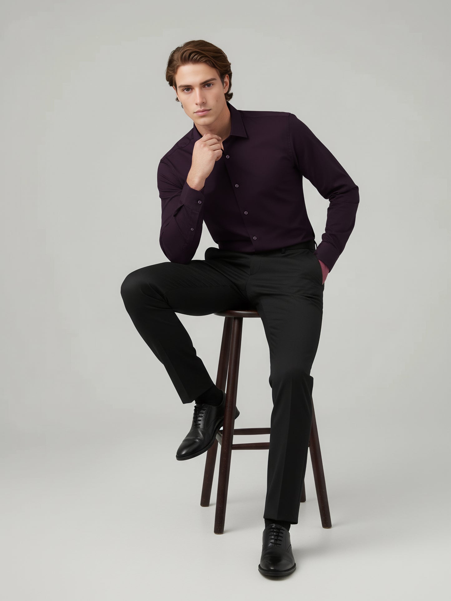 Celio* Men Purple Solid Regular Fit Polyester Shirts