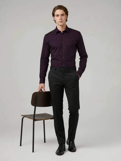 Celio* Men Purple Solid Regular Fit Polyester Shirts