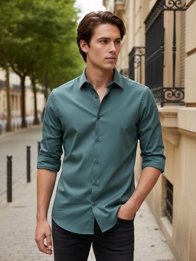 Celio* Men Green Solid Regular Fit Polyester Shirts