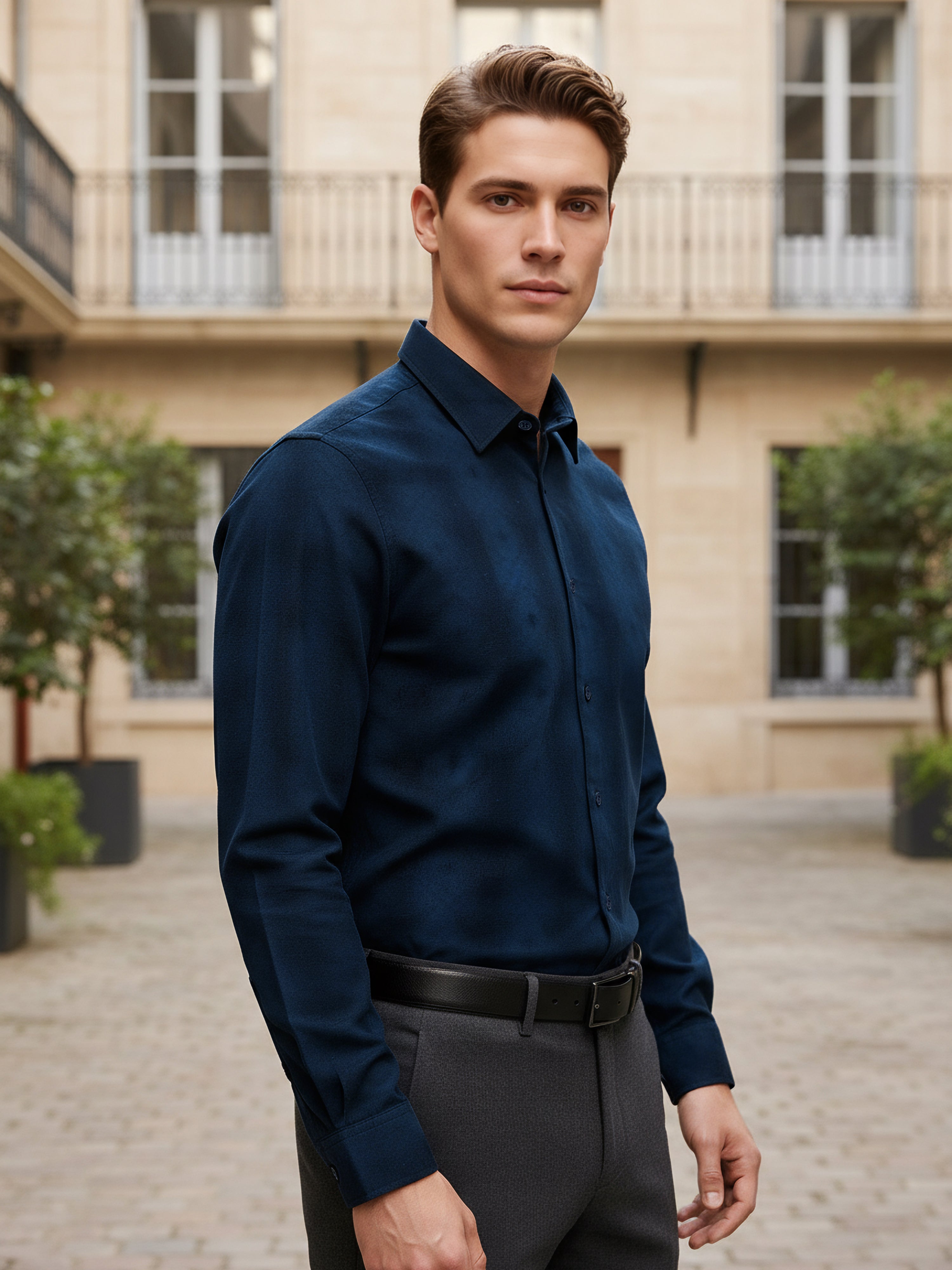 Celio Men Navy Blue Checked Regular Fit Cotton Shirts