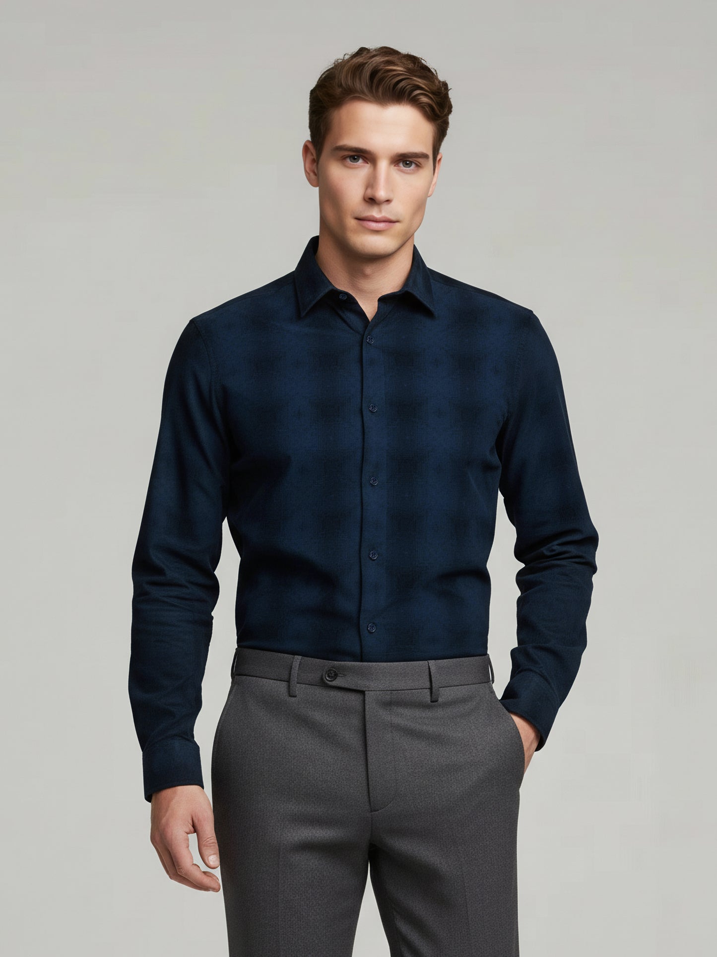 Celio* Men Navy Blue Checked Regular Fit Cotton Shirts